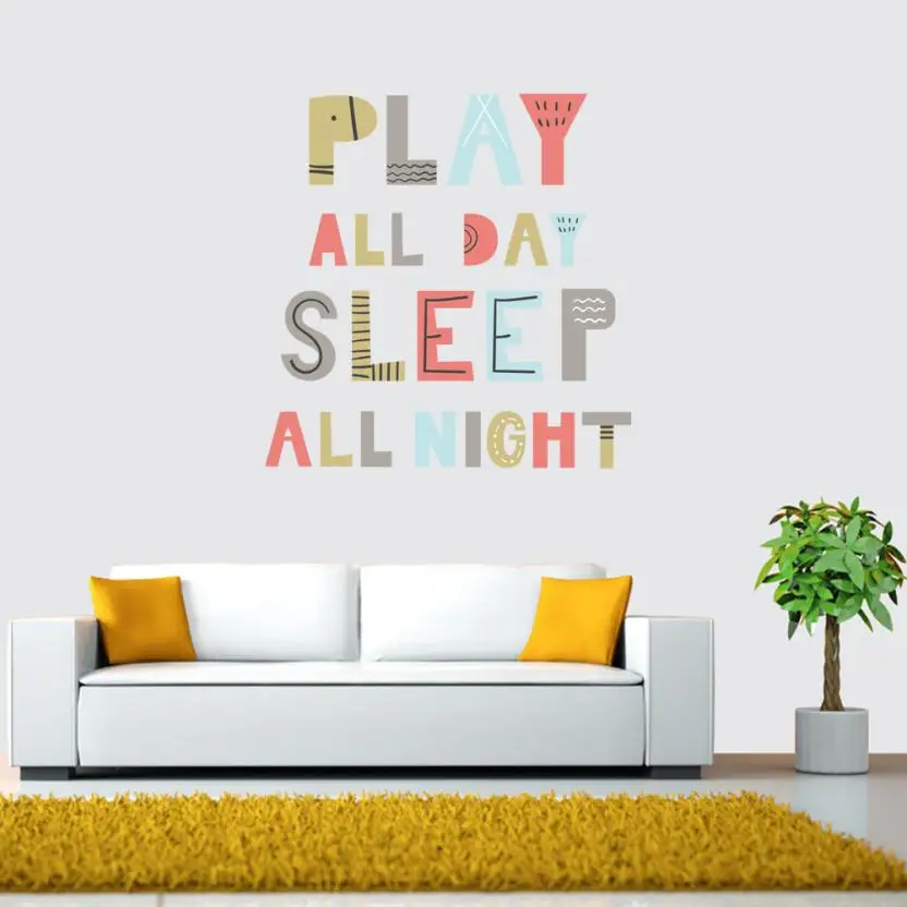 Home Decor играть весь день спать всю ночь Съемный Книги по искусству винил росписи
