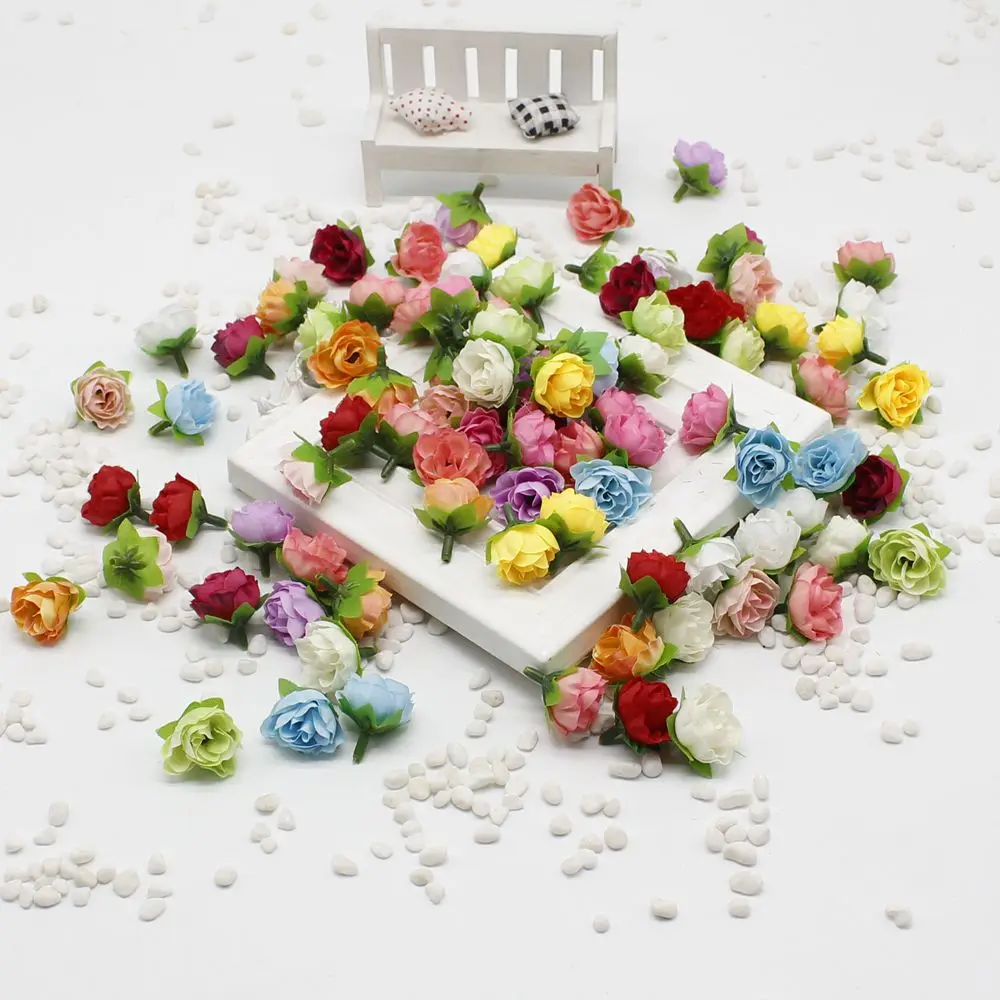 10 шт./лот 2 см искусственные цветы Шелковый цветок маленькие Чайные розы бутон