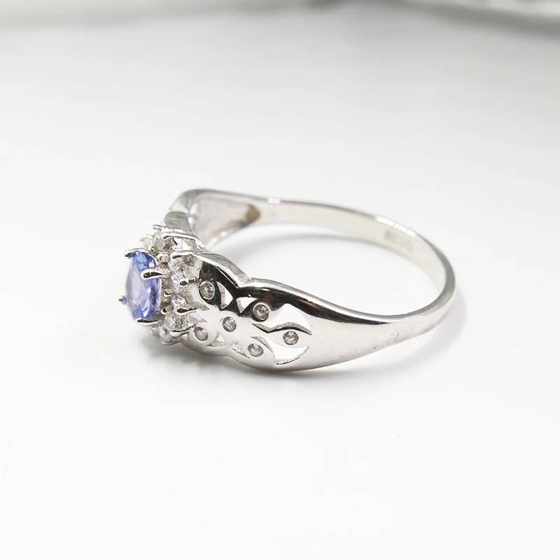 Fashion silver gemstone engagement ring with natural VS grade tanzanite solid 925 for party | Украшения и аксессуары