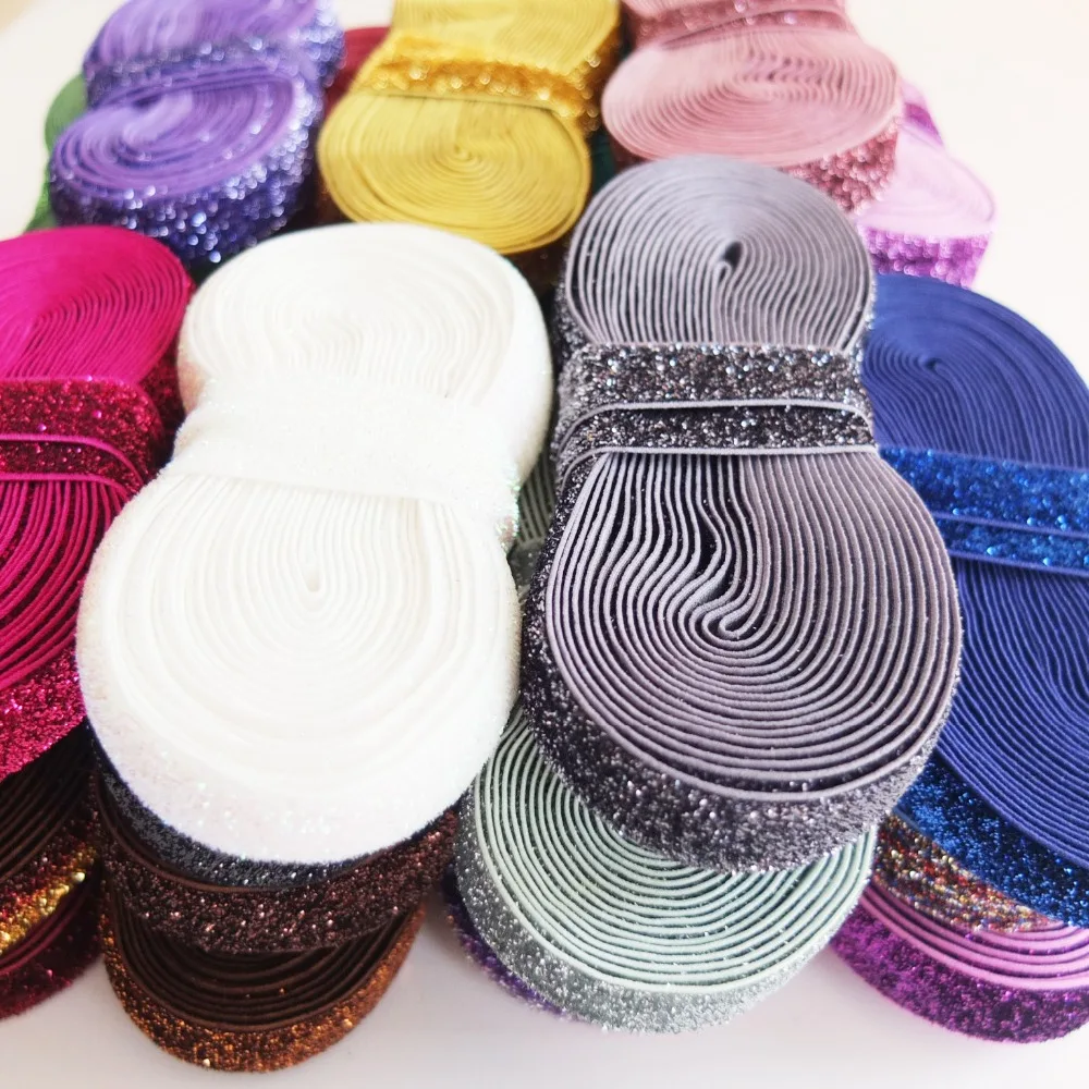5 ярдов/цвет 5/8 ''Блестящий эластичный противник сверкающий бархатный ободок