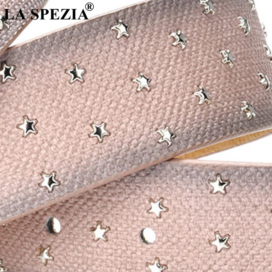 LA SPEZIA, кожаный ремень для женщин, с заклепками, серый, контактный, ремни для женщин, украшены звездами, модный бренд, натуральная коровья кожа, женский ремень для джинсов