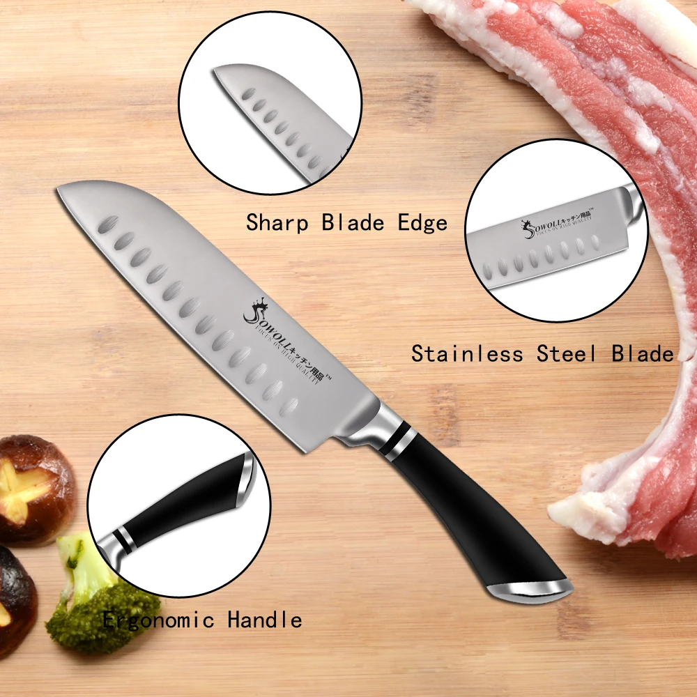 SOWOLL горячая распродажа 7 дюймов Santoku нож из нержавеющей стали японский шеф повар