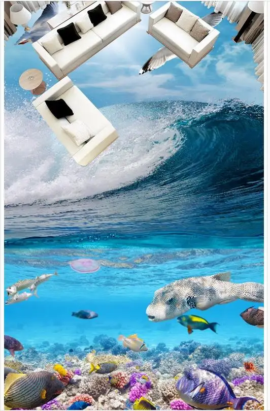 3D настенные фрески ПВХ водонепроницаемые обои для пола красивые волны подводный