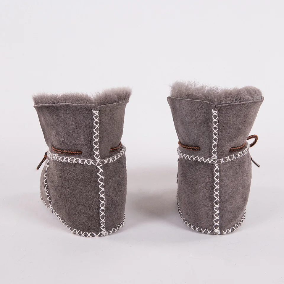 New Keep warm winter Genuine Leather Wool fur baby boy boots toddler girls soft Moccasins shoes with plush Sheepskin booties