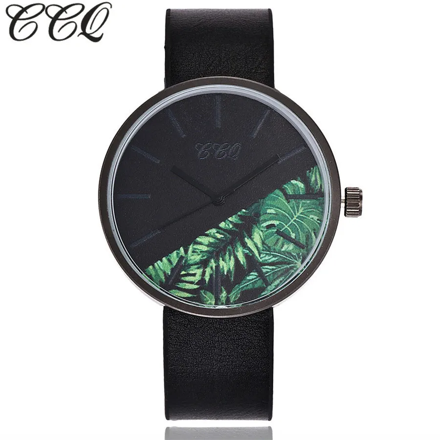 Женские кварцевые часы CCQ с цветочным узором черного цвета кожаным