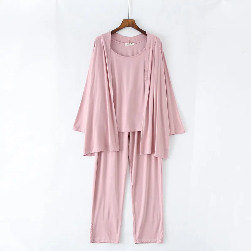 Женская пижама shein, пижама, летняя Модальная майка+ штаны+ кардиган, комплект из 3 предметов, женское сексуальное нижнее белье, свободные домашние костюмы