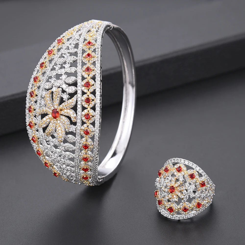 missvikki Vintage New Fashion Women's Jewelry Red Austria Crystal Big Necklace Bangle Earrings Ring Set Charm Female | Украшения и