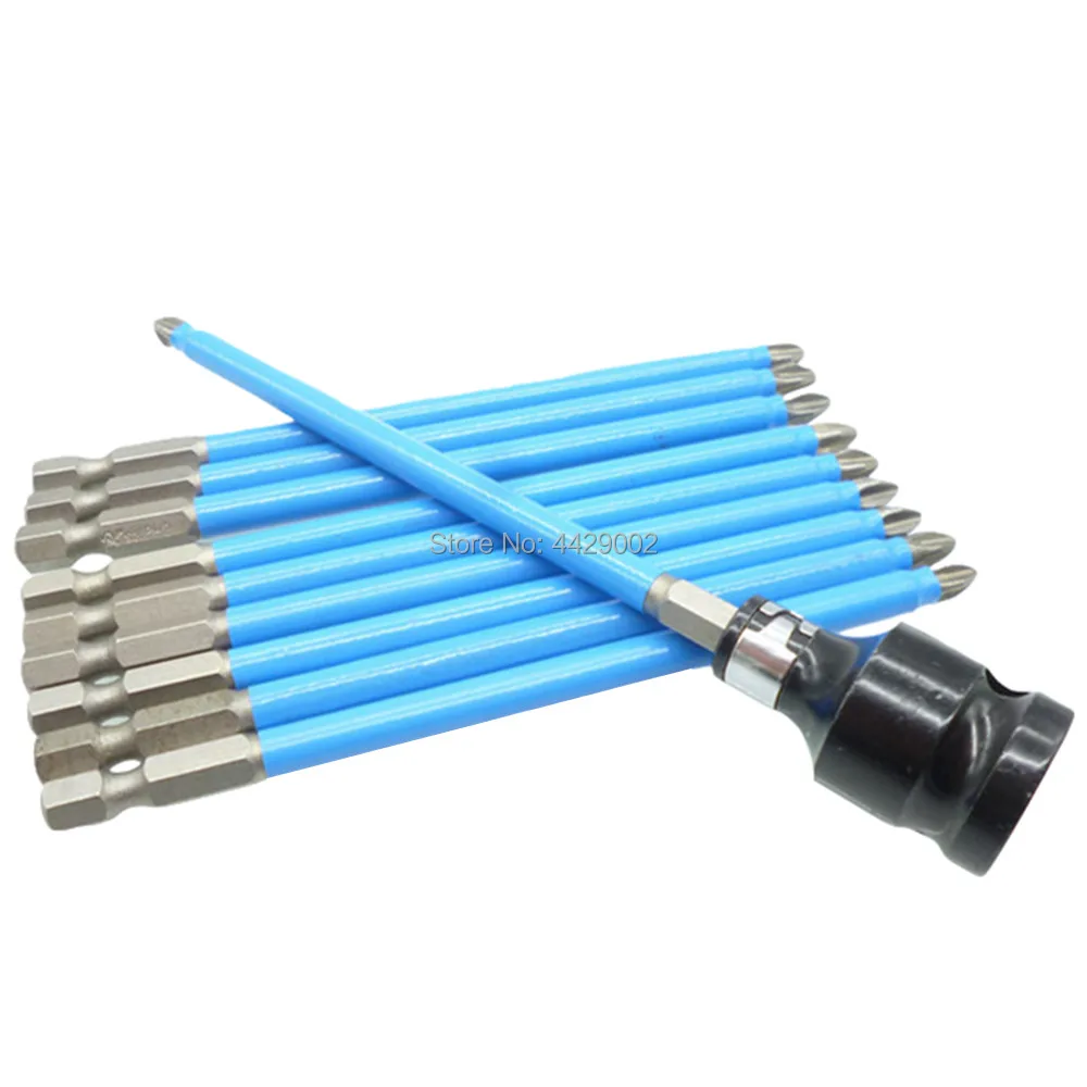 

10pcs 150mm Screwdriver Bits PH2 Magnetic Bit Phillips Head Screw Driver Bit + 1/2" Drive to 1/4" Hex Shank Converter Adapter