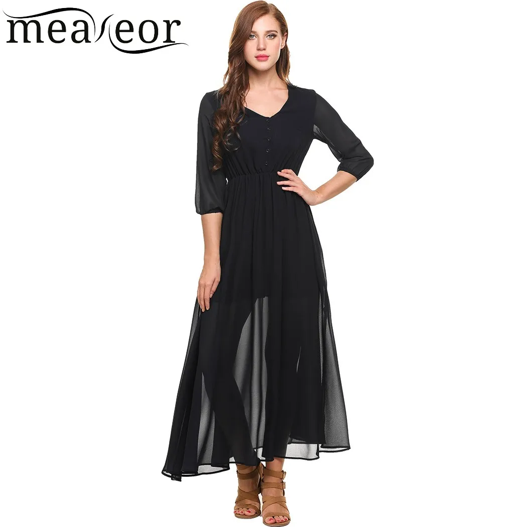 Женское платье Meaneor повседневное шифоновое винтажное макси с рукавом 3/4 и