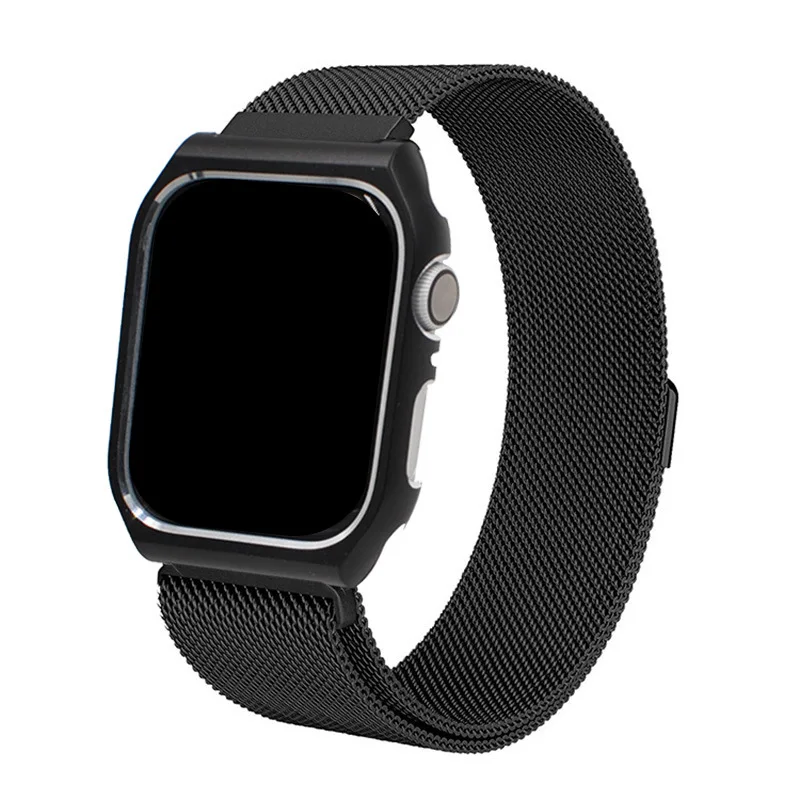 Black Миланская петля для Apple Watch, группа 4, 44 мм, ремешок для браслета, ремешок для Apple Watch, полосы 42 мм, 38 мм, серия 4321, металлическая сталь - Цвет ремешка: Black