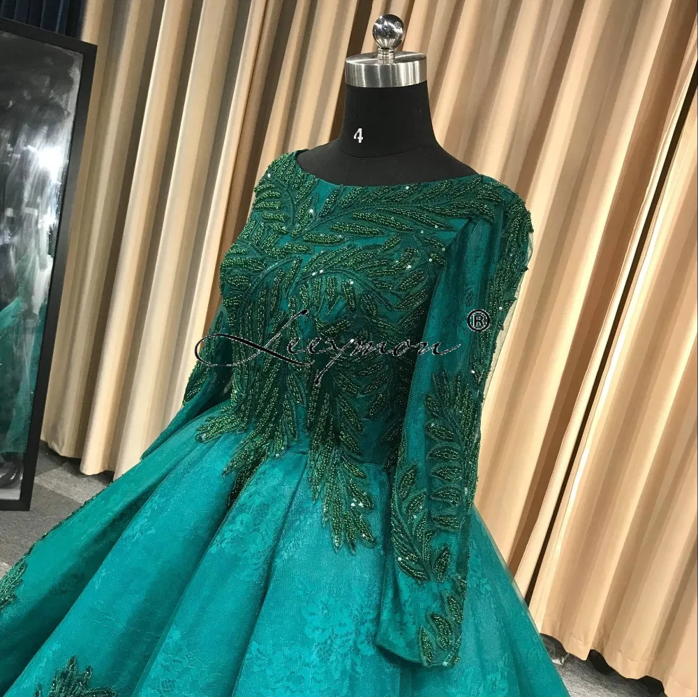 Leeymon 2019 на заказ бальное платье свадебное с длинными рукавами кружева и бисер