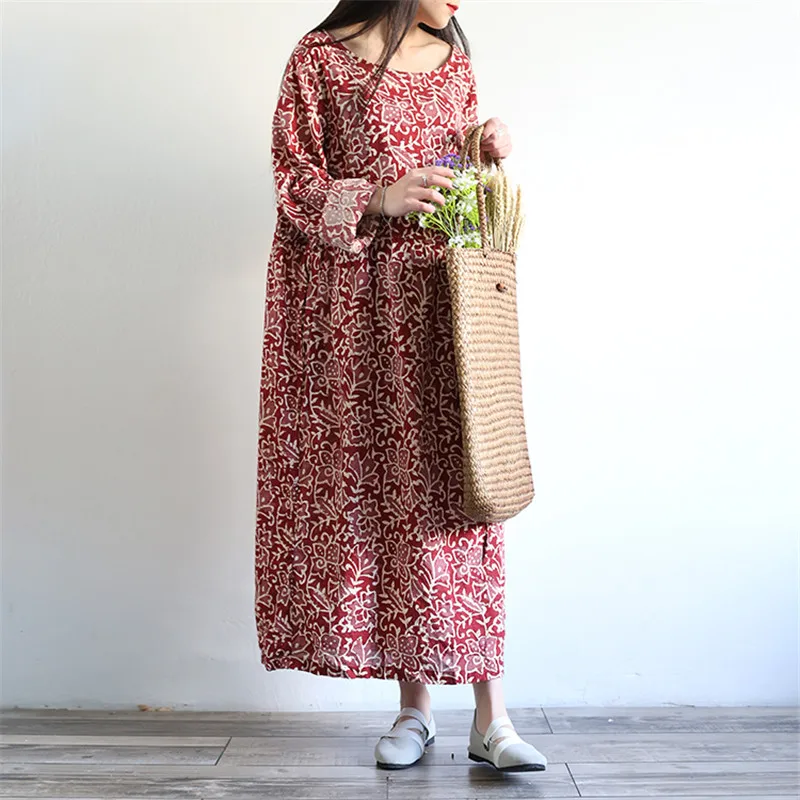Vestidos 2019 женское весенне осеннее платье scuwлен с винтажным принтом свободное