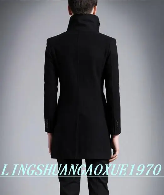 Черное повседневное шерстяное пальто с воротником стойкой мужские куртки и 2020