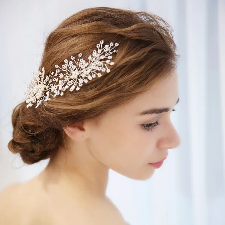 Плавающие жемчужные бусинки Пышные свадебные волосы боковая лоза свадебное