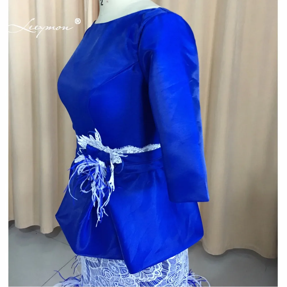 Leeymon Лимон королевский синий мать невесты Платья перья страуса платье длина до