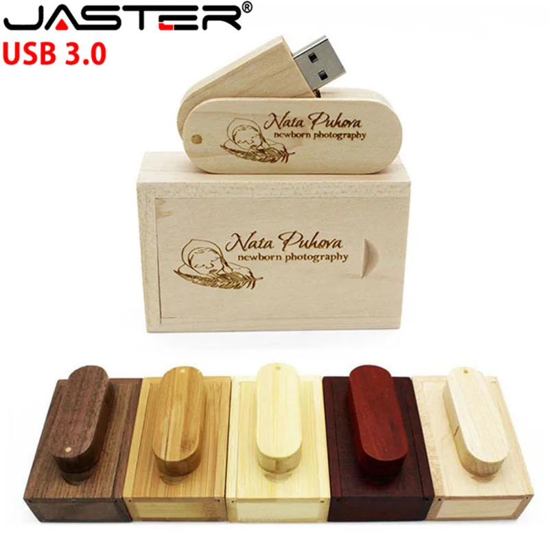 JASTER USB 3 0 Логотип Настраиваемый вращающийся деревянный usb + коробка флеш