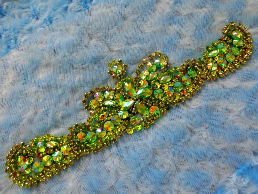 A189 Бесплатная доставка нашивки ручной работы с кристаллами зеленые Пришивные