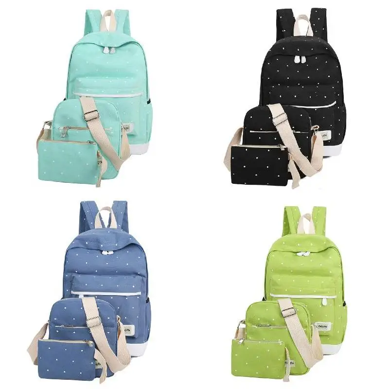 

New Arrival Fresh Canvas Women Backpack Big Girl Student Book Bag With Purse Laptop 3pcs Set Bag High Quality Ladies School Bag