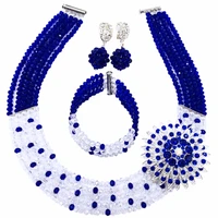 amazing royal blue transparent crystal beaded nigerian wedding african beads jewelry set for women girls 5l zj009