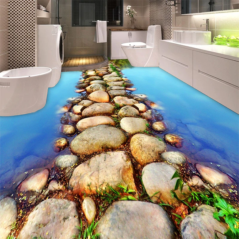 

PVC Self Adhesive Waterproof 3D Floor Tiles Wallpaper Modern River Stone Photo Murals Bathroom Kitchen 3 D Flooring Wall Papers