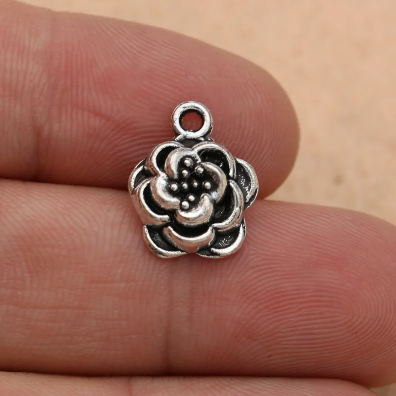 10 шт. Тибетский посеребренный цветок Шарм кулон подходит браслет ожерелье