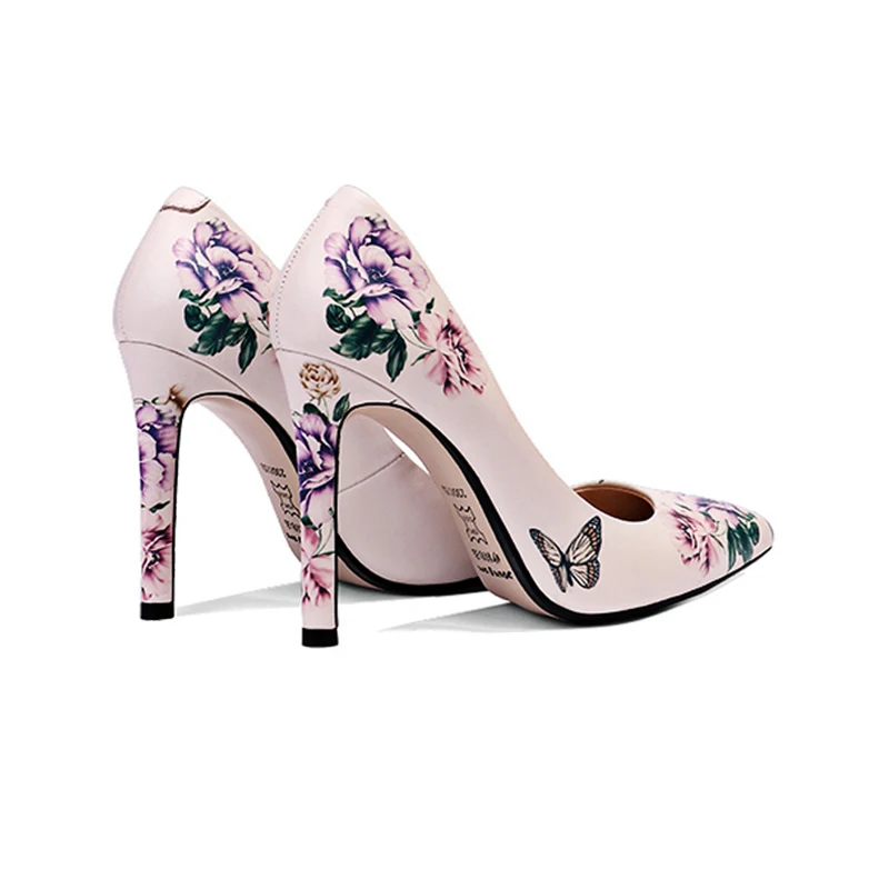 Женская обувь на каблуке кожаные туфли высоком с принтом женские лодочки женская