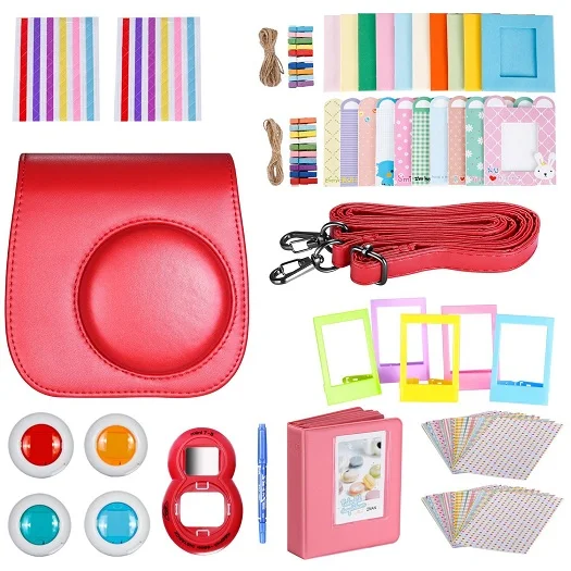 Red Neewer 10 в 1 комплект аксессуаров для Fujifilm Instax Mini 8/8 s: чехол для камеры/альбом/селфи объектив/Фильтры/рамки/наклейки/ручка - Цвет: Red