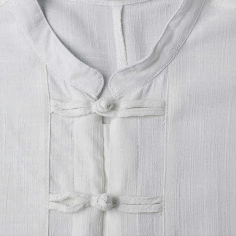 Мужские льняные рубашки с коротким рукавом в китайском стиле воротник стойка