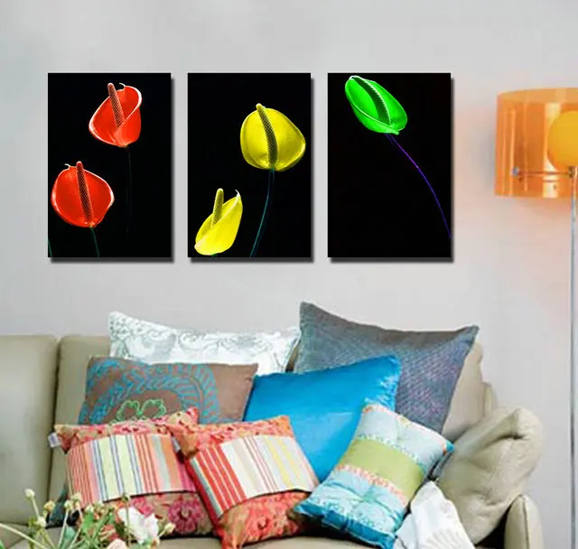 3 шт. современные картины на холсте красный желтый зеленый цветок семена