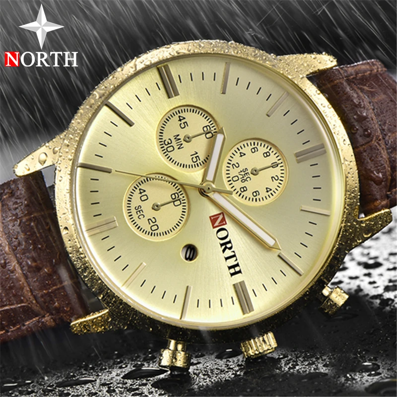 Relogio Masculino NORTH модные кожаные кварцевые часы мужские водонепроницаемые с