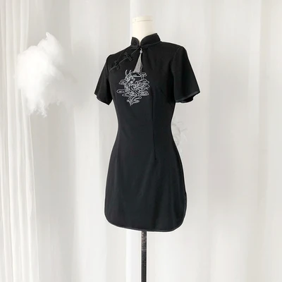 Китайский стиль, винтажное, повседневное, улучшенное, Hanfu, короткое, cheongsam, стенд, вышивка, Готическая Лолита, оп, косплей, Лолита, платье лоли, викторианское