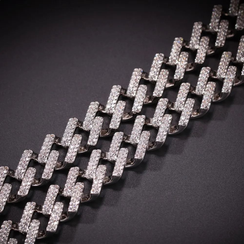 14 мм кубический циркон зубец кубинцы звено ожерелье позолоченный серебряный