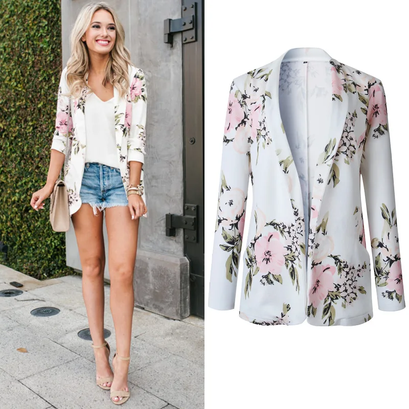 

Hodisytian Fashion Blazer For Women Floral Print Notched Casual Thin Suits Jacket Coat Blazer Outerwear Overcoat Female Blaser