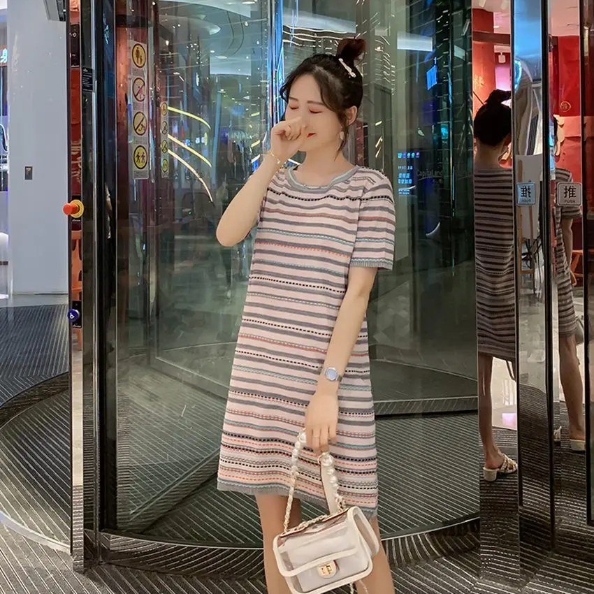 New Maternity Dress Summer Knit Korean Fashion Striped Pregnancy Skirt | Мать и ребенок