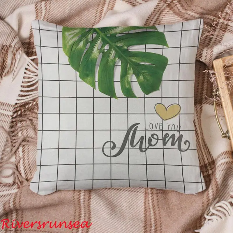 Маленькие свежие зеленые листья Подушка Ручная роспись Тропическое растение