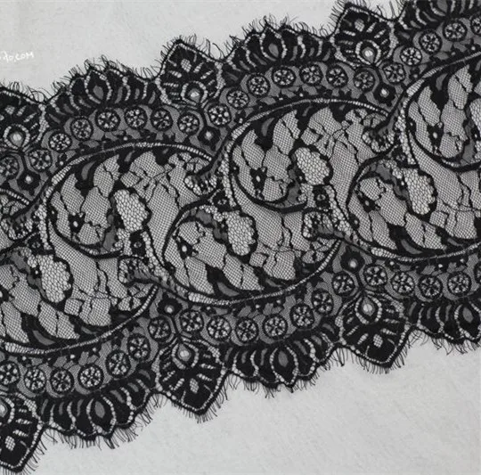 33 см широкий черный кружевной отделкой французский Шантильи ткани ресниц Diy