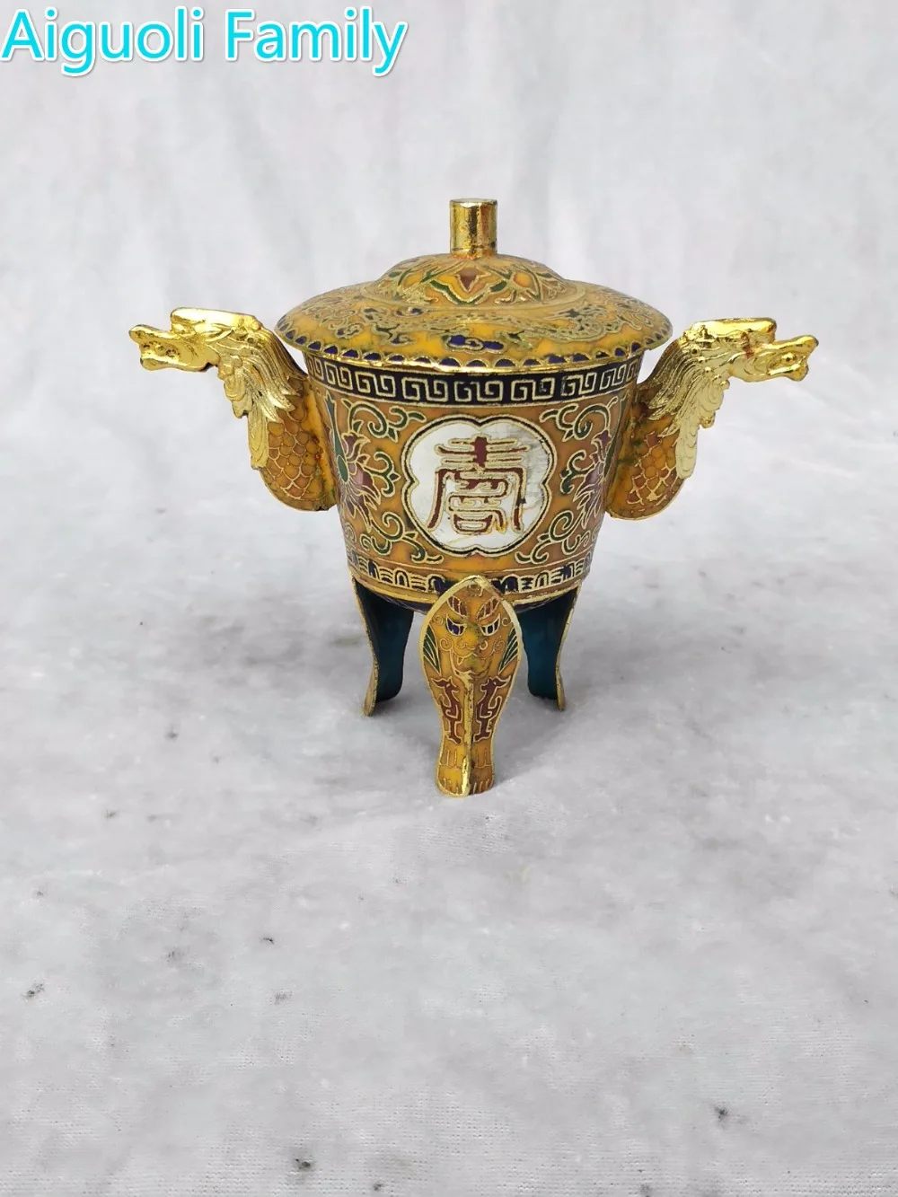 Украшения для дома Censer ремесло/коллекция произведений искусства Китай Золотой Cloisonne 2 Дракон 3 фута ладан горелка/чашка