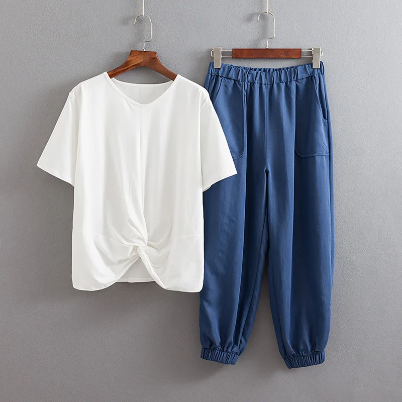 2019 плюс размер повседневный комплект из двух предметов Летняя женская одежда