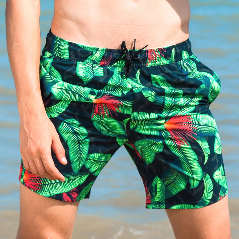 

Trend green leaf printing men swimwear summer new beach leisure shorts swimsuit men surfing swim shorts sports fitness briefs