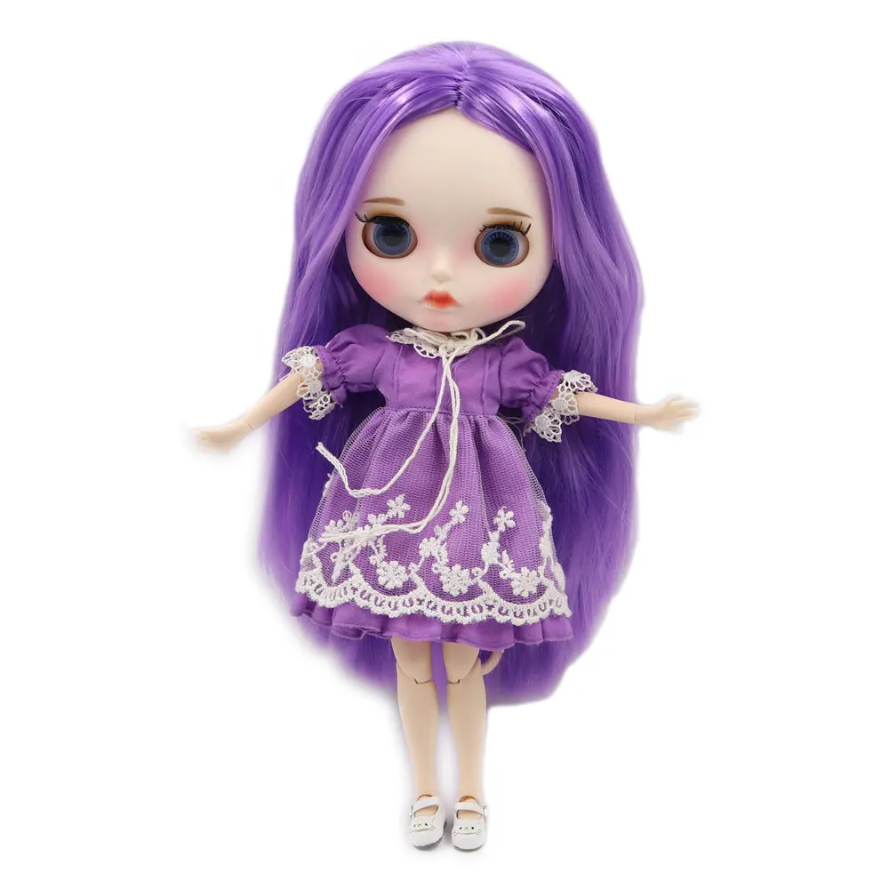 Кукла Blyth doll от ICY DBS белая кожа суставы тела фиолетовые волосы новое матовое лицо