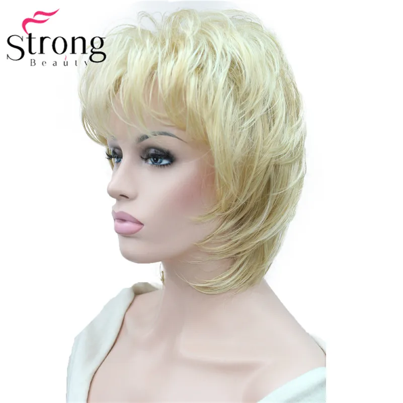 StrongBeauty короткий Мягкий Лохматый слоистый Серебряный микс Классический колпачок полный синтетический парик для женщин парики Светлые цвета на выбор - Цвет: 24H613
