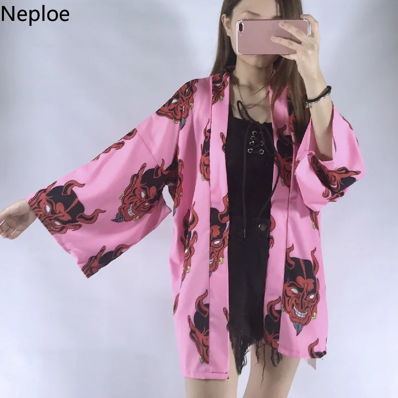 Neploe Japanese Kimono Cardigan Women Shirt Plus Size Female Blouses Harajuku Punk Purple Pink Coat Summer Beach Outwear 38593 |