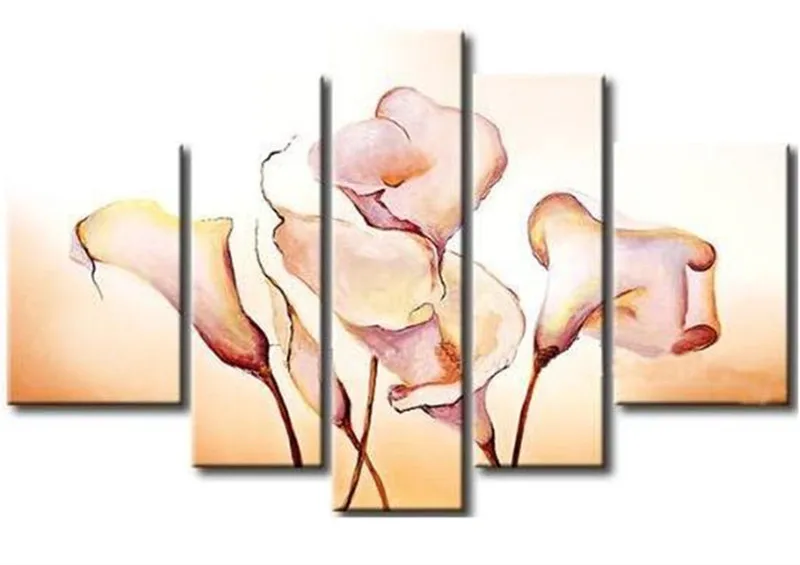Large Home Canvas Art 5 Panel Wall Pictures Handpainted Abstract Lily Flowers Oil Painting Handmade Acrylic Floral Paintings | Дом и сад