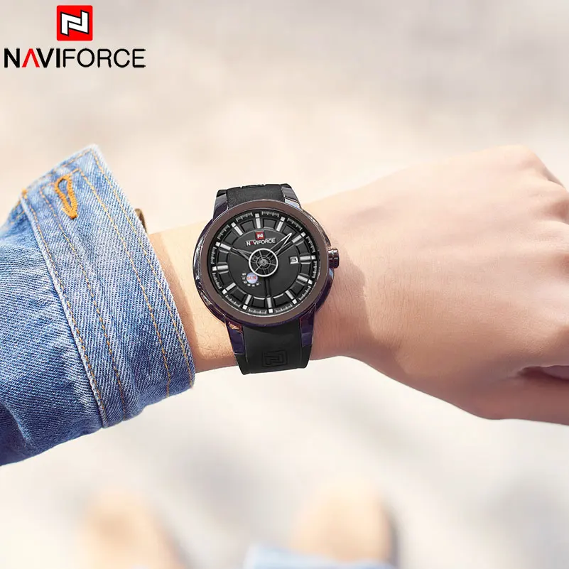 NAVIFORCE мужские часы люксовый бренд кварцевые аналоговые 3D лицевые резиновые