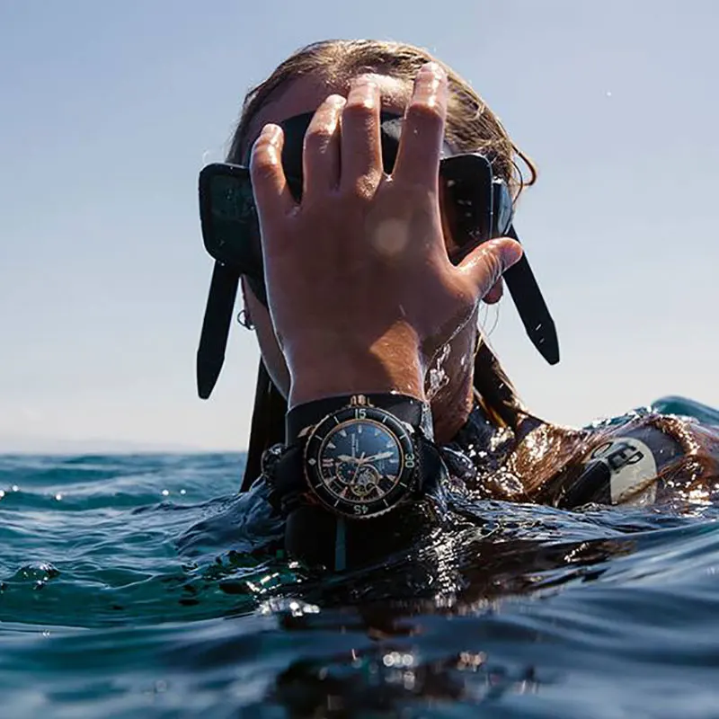 Мужские спортивные часы Reef Tiger водонепроницаемые из розового золота синего