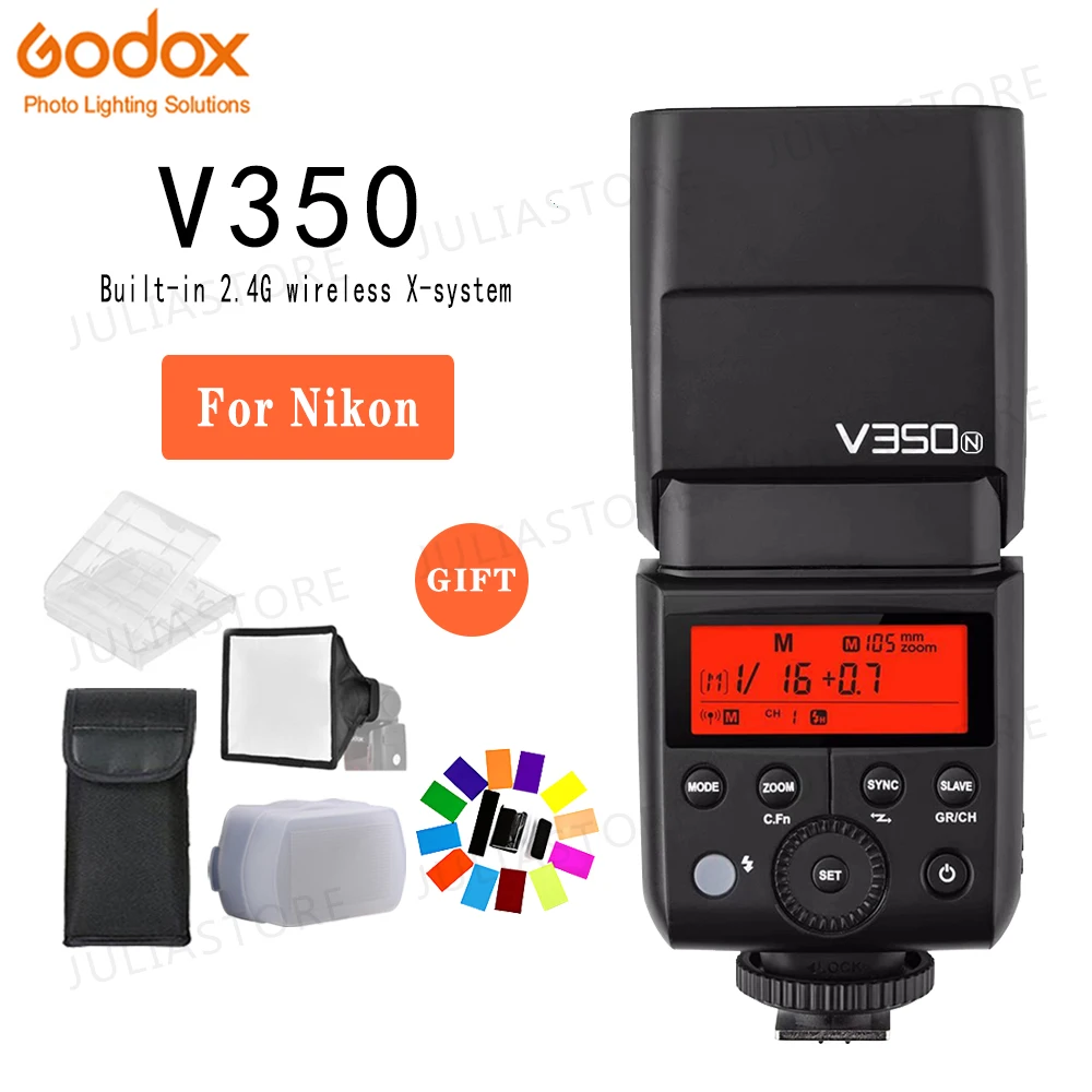 Вспышка для камеры Godox Mini Li Ion TTL V350N HSS 1/8000s GN36 0 1 s ~ 7 перерабатываемая Nikon