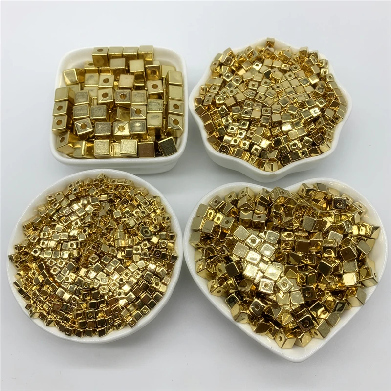 Golden 3 мм, 4 мм, 5 мм, 7 мм, акриловые бусины квадратной формы «сделай сам», бусины-разделители для изготовления ювелирных изделий, колье, браслет, серьги, аксессуары - Цвет: Golden