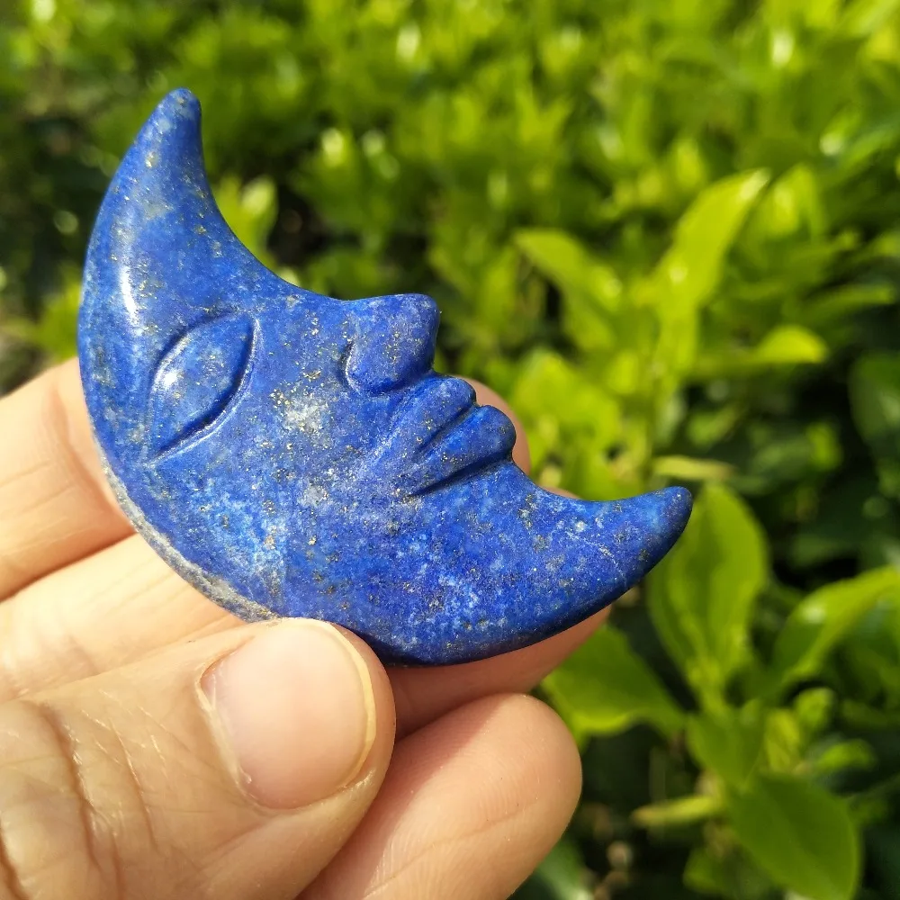 26gBeautiful Natural Lapis Lazuli Crystal Moon Face Hand Carved Reiki Healing Chakra Stone Home Decoration | Дом и сад