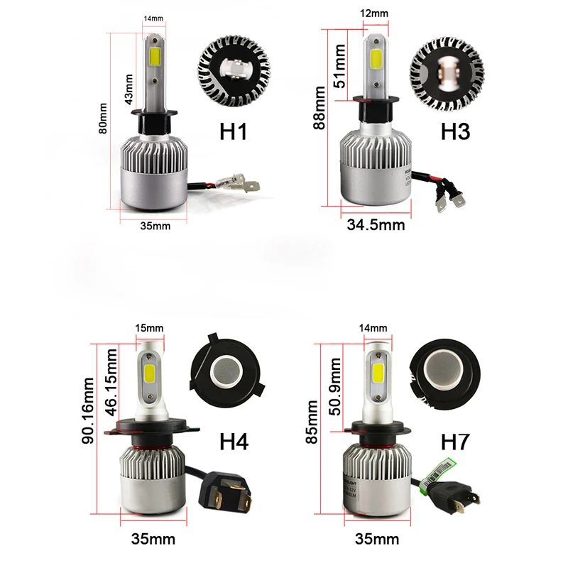 Hlxg 2 Pces Автомобильные светодиодные лампы 8000K Bule белый 8000LM 72 Вт 12 В led H7