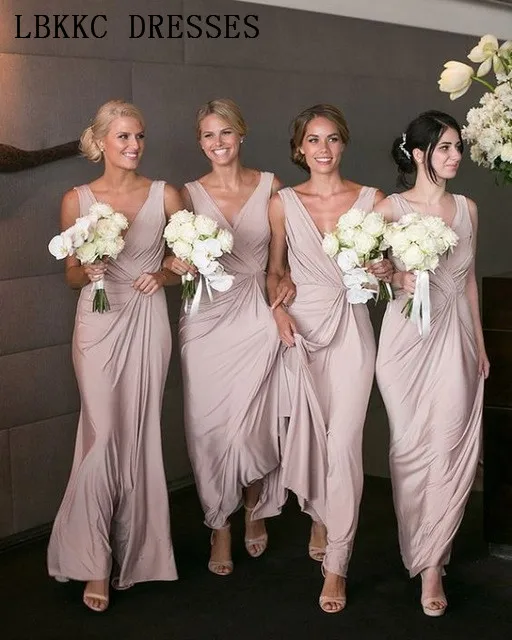 

Chiffon Long Bridesmaid Dresses Sleeveless V Neck Wedding Guest Dress A Line Simple Robe Demoiselle D'honneur Women Party Dress